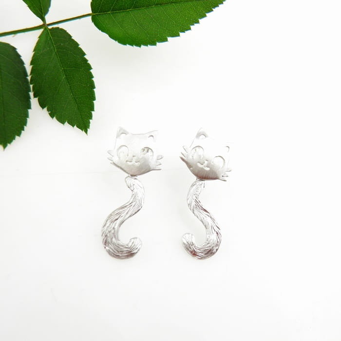 Stefany koty białe - kolczyki srebrne