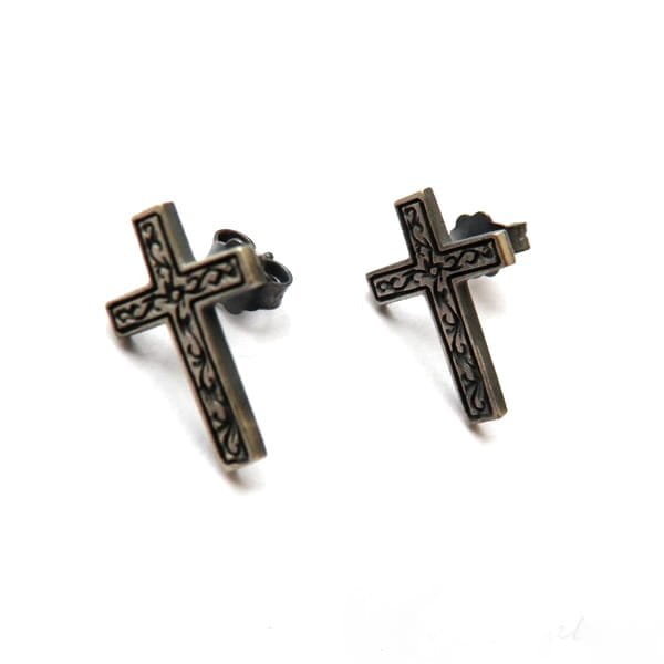 Kolczyki srebrne krzyżyki oksydowane na sztyftach