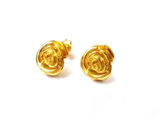 Kolczyki srebrne - Złote różyczki na sztyftach