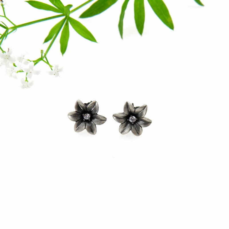 Kolczyki srebrne - Niezapominajki I na sztyftach