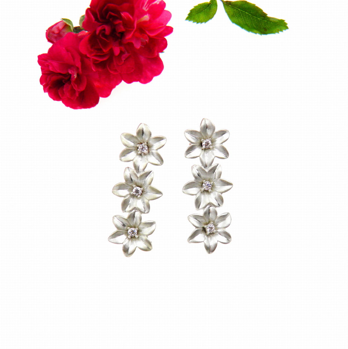 Kolczyki srebrne - Niezapominajki trzy II satynowe sztyft