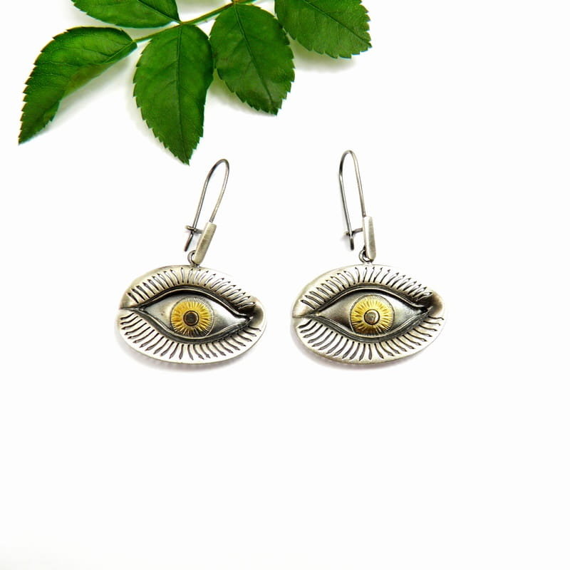 Kolczyki srebrne oksydowane - Oczy