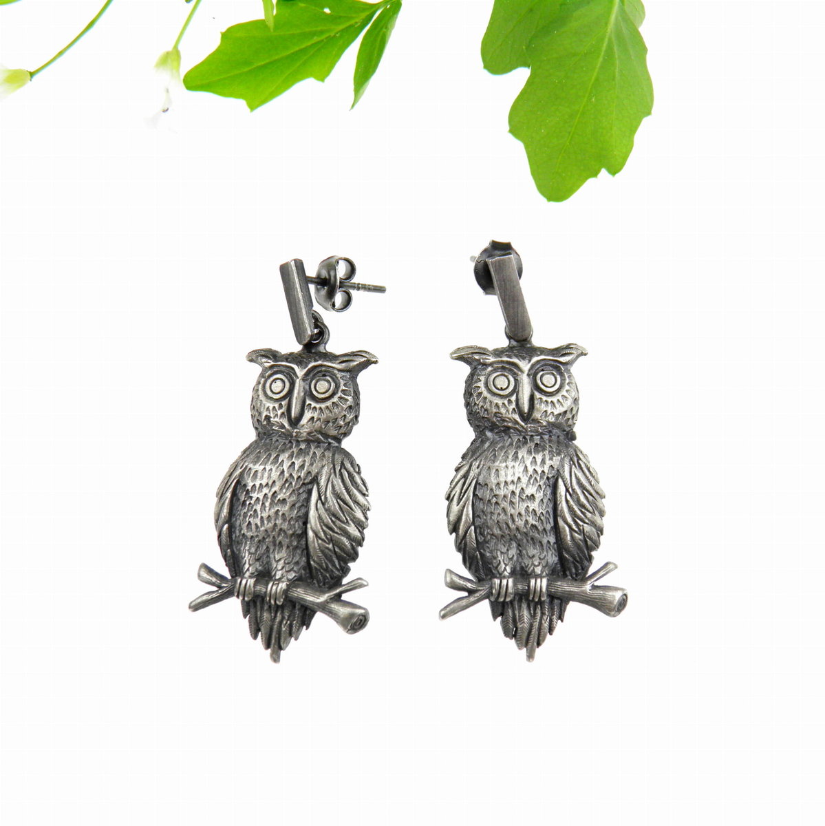 Kolczy srebrne - Sowy średnie szare na sztyftach