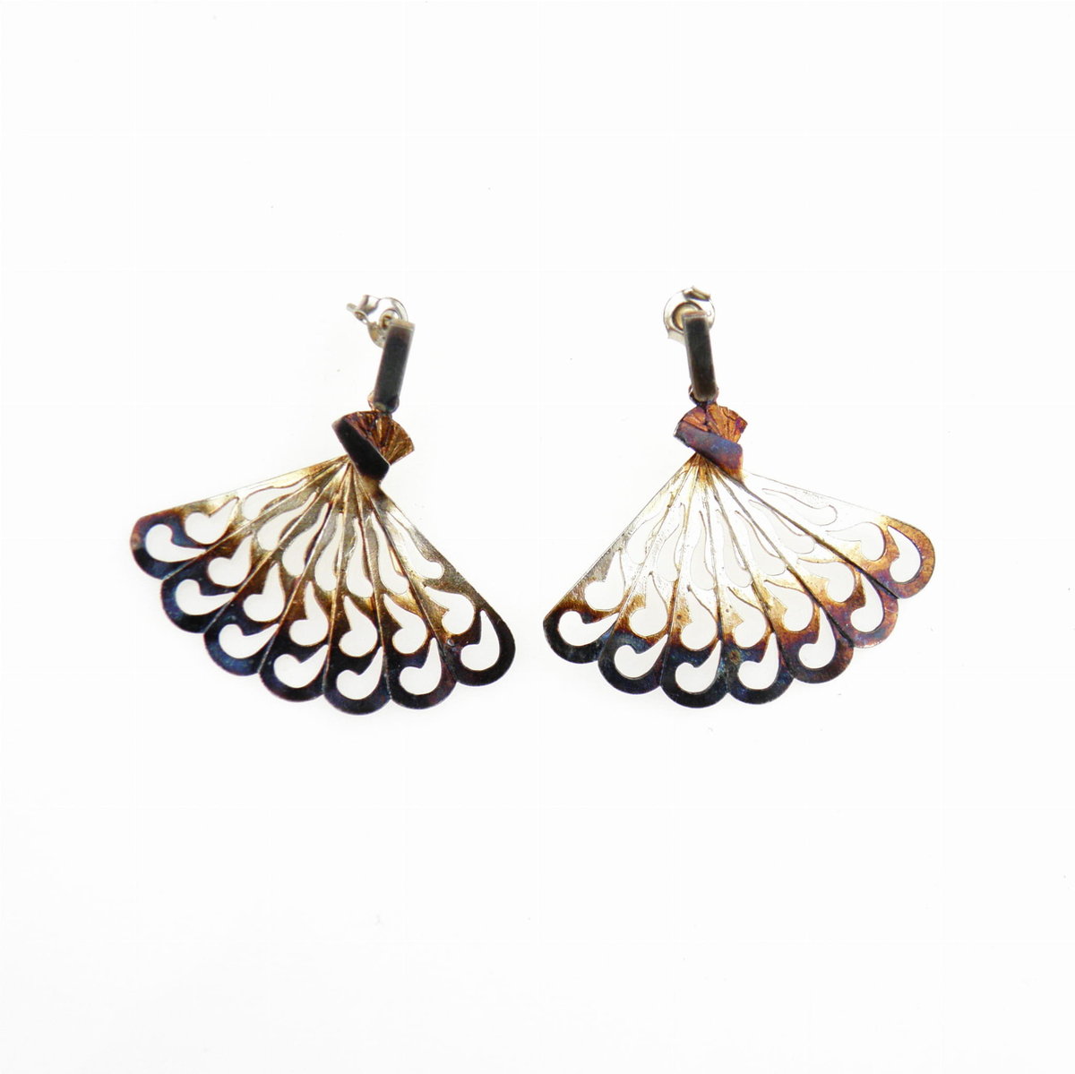 Wachlarze brązowe kolczyki srebrne na ruchomych sztyftach