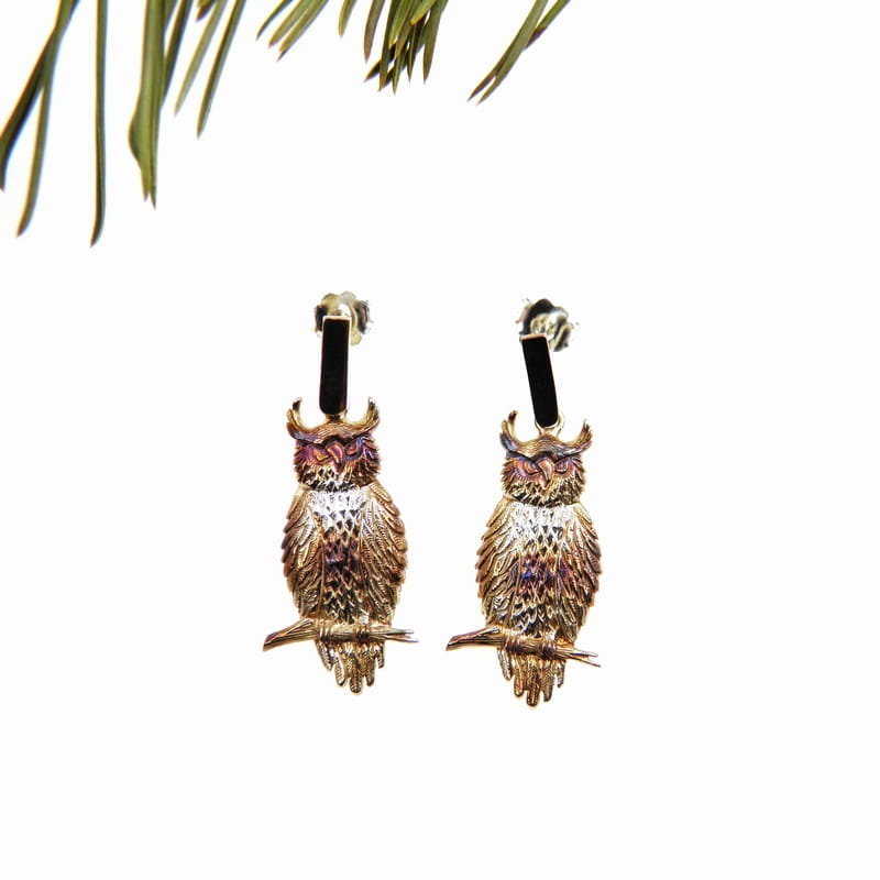 Kolczyki z Sowami małymi na sztyftach brąz