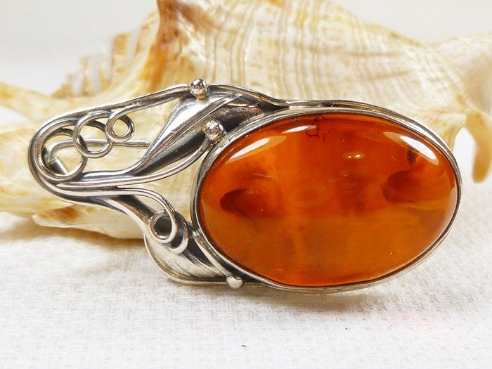 410-311 Broszka Srebro z Bursztynem -HAND MADE-