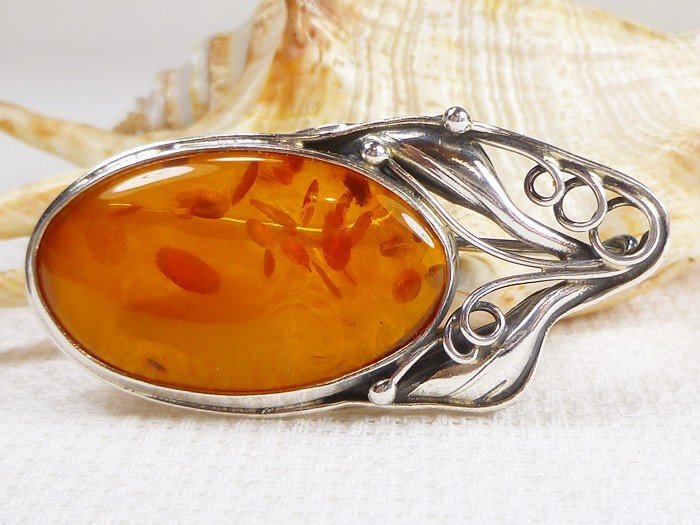 410-302 Broszka Srebro z Bursztynem -HAND MADE-