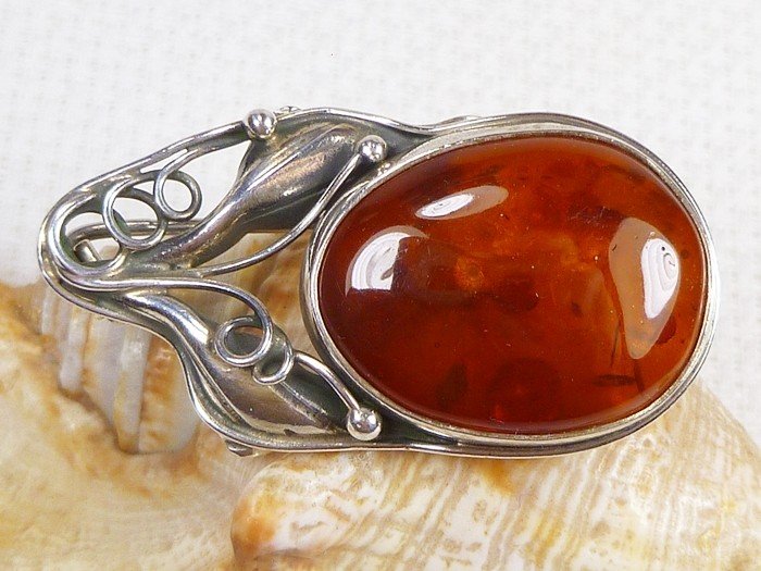 410-223 Broszka Srebro z Bursztynem -HAND MADE-