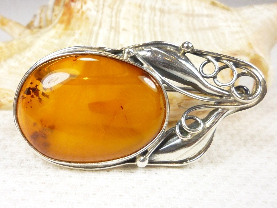 410-179 Broszka Srebro z Bursztynem -HAND MADE-