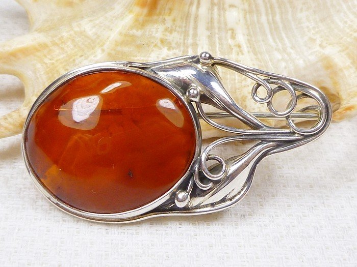 410-228 Broszka Srebro z Bursztynem -HAND MADE-