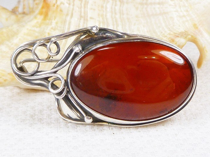 410-233 Broszka Srebro z Bursztynem -HAND MADE-