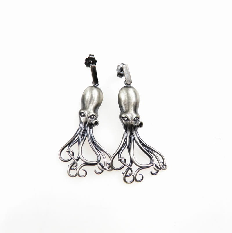 Kolczyki na sztyftach z Ośmiornicą szare