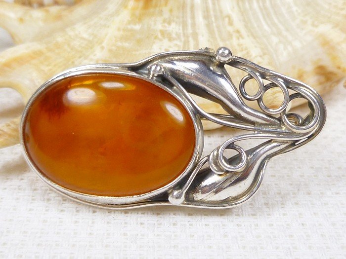 410-217 Broszka Srebro z Bursztynem -HAND MADE-