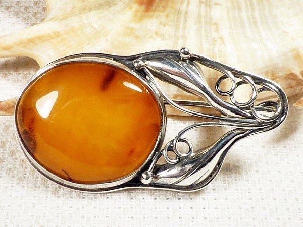 410-87 Broszka Srebro z Bursztynem -HAND MADE-