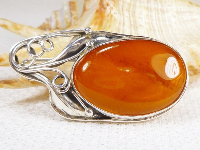 410-218 Broszka Srebro z Bursztynem -HAND MADE-