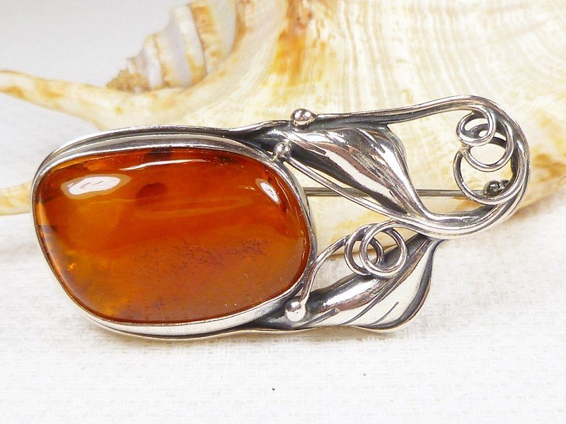 420-41 Broszka Srebro z Bursztynem -HAND MADE-