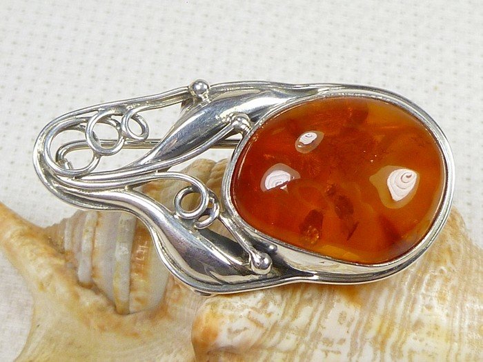 410-235 Broszka Srebro z Bursztynem -HAND MADE-