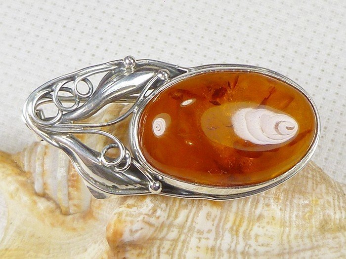 410-236 Broszka Srebro z Bursztynem -HAND MADE-