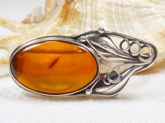 410-324 Broszka Srebro z Bursztynem -HAND MADE-