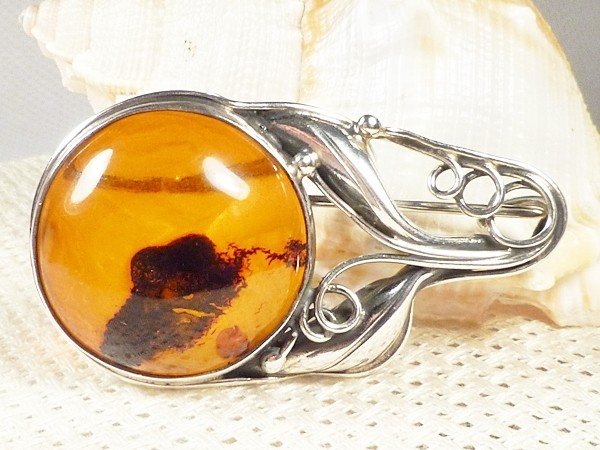 410-101 Broszka Srebro z Bursztynem -HAND MADE-