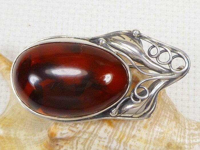 410-241 Broszka Srebro z Bursztynem -HAND MADE-