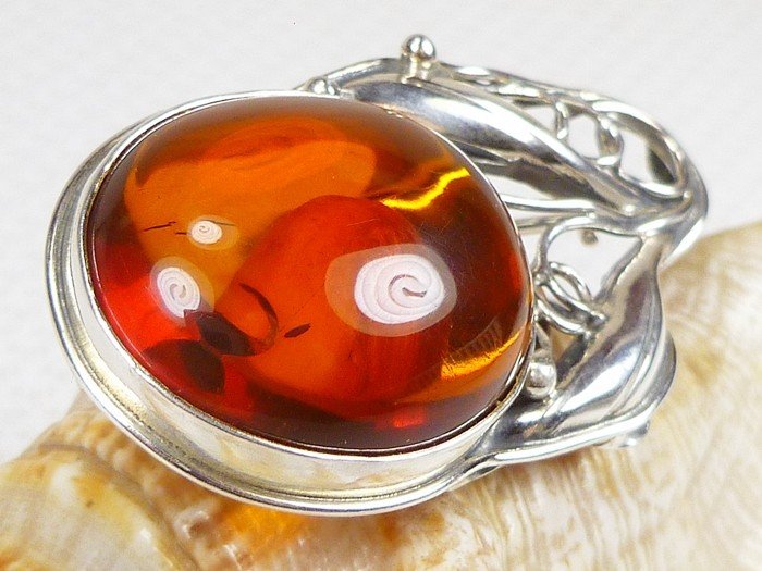 410-312 Broszka Srebro z Bursztynem -HAND MADE-