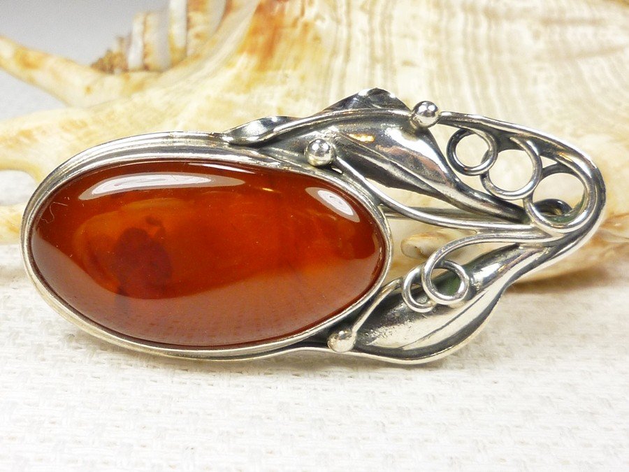 410-175 Broszka Srebro z Bursztynem -HAND MADE-