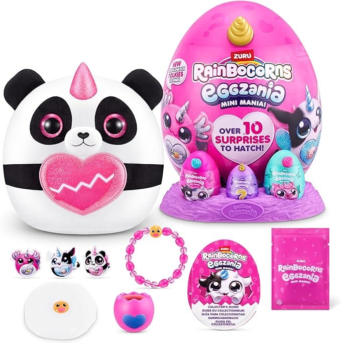 RAINBOCORNS EGGZANIA MINI MANIA Panda Jajko z pluszowym jednorożcem + 3 mini jajeczka + żółtko
