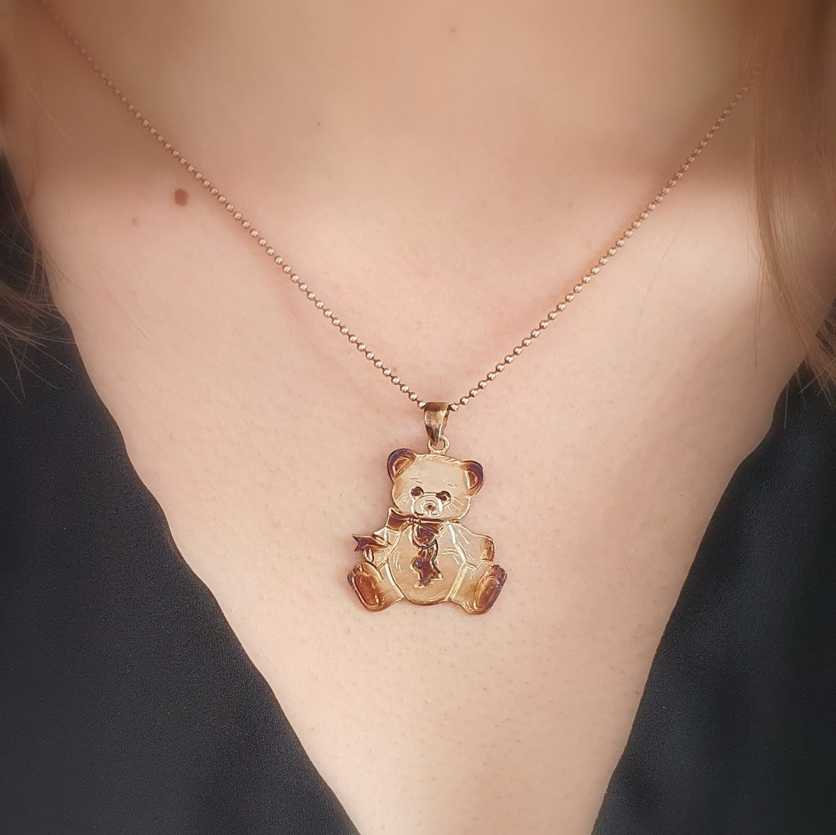 Zawieszka srebrna- Miś duży brązowy