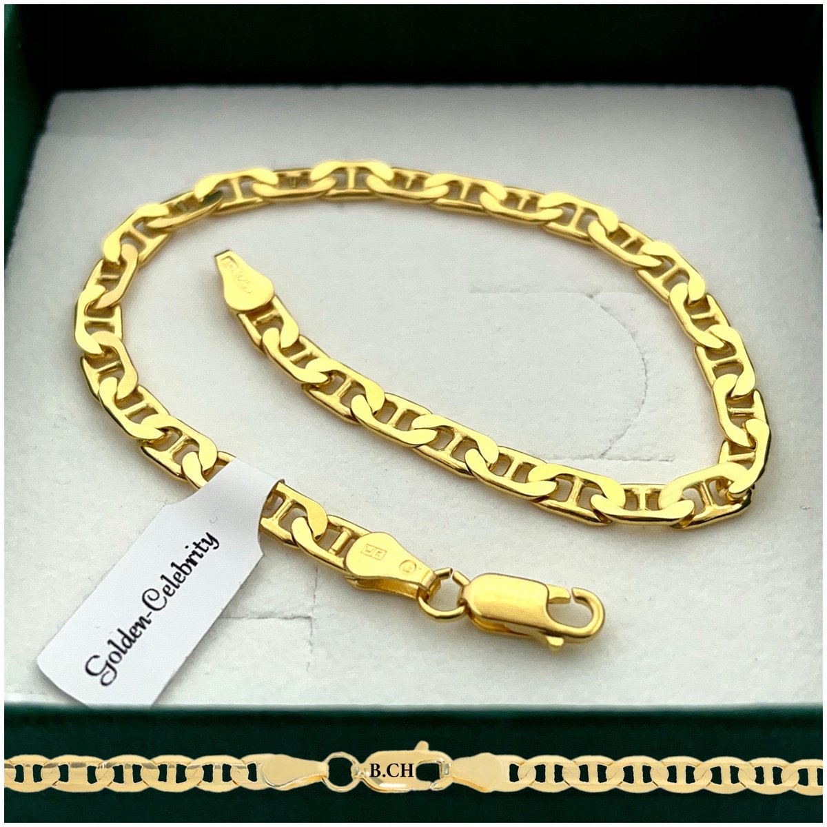 ELEGANCKA MĘSKA ZŁOTA BRANSOLETKA GUCCI 4,5 MM + GRAWER SREBRO 925 PREZENT