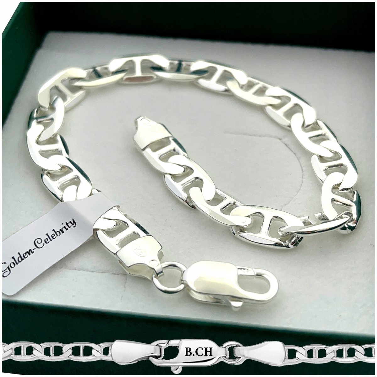 ELEGANCKA MĘSKA SREBRNA BRANSOLETKA 925 GUCCI 7,5 MM SZEROKA DARMOWY GRAWER