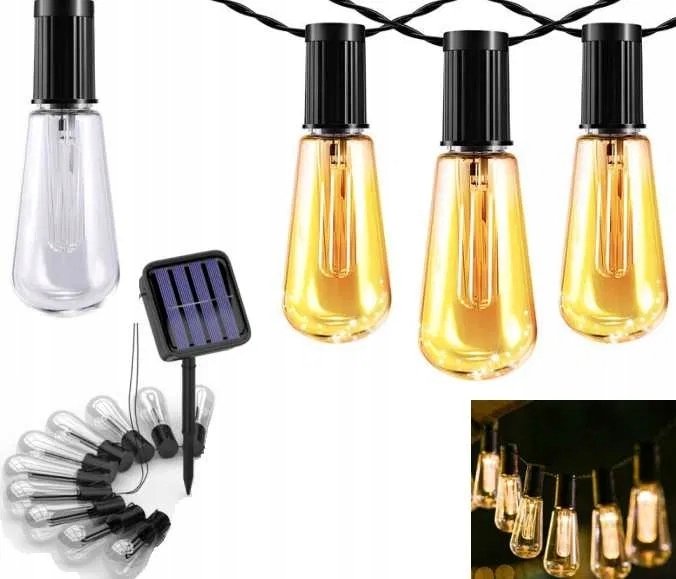 Girlanda Solarna Ogrodowa Świetlna Żarówki Na Balkon Taras Łańcuch