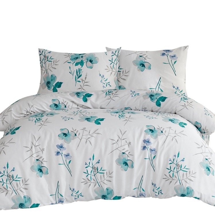 Pościel flanelowa ciepła gruba 160x200 31504-1 błękitne kwiaty