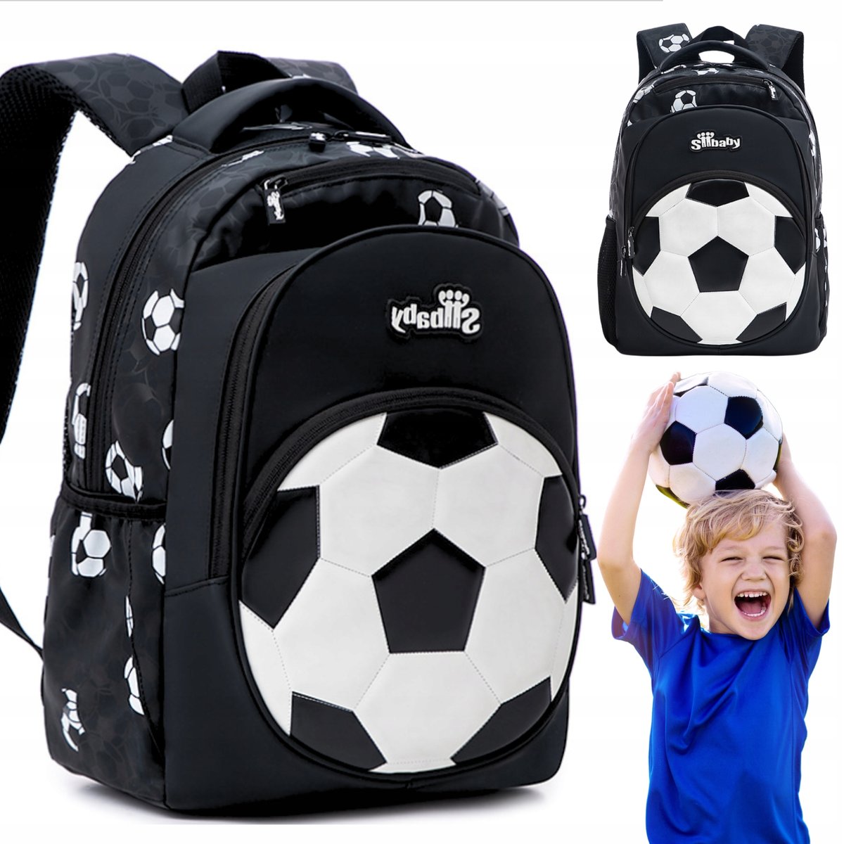 Plecak szkolny dla chłopca piłka nożna czarny solidny wielokomorowy tornister do szkoły