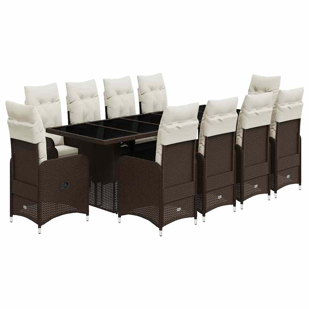 vidaXL 11-cz. zestaw ogrodowych mebli bistro z poduszkami, brązowy