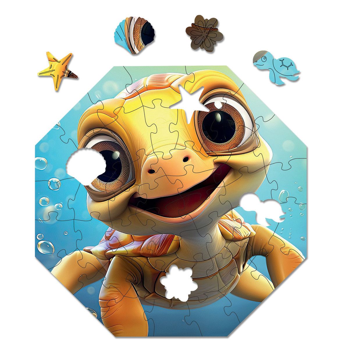 Puzzle drewniane Milliwood - Hi, I'm little – Theo Turtle 29x29 - 46 El.