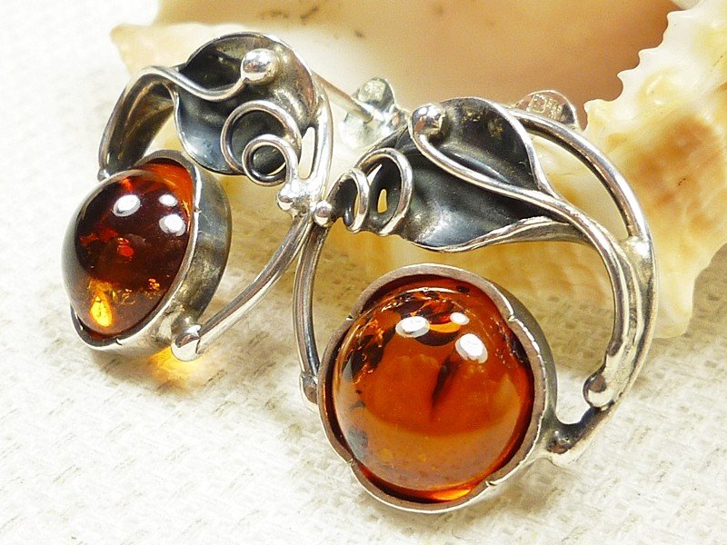 208-3 Kolczyki Srebro z Bursztynem -HAND MADE-