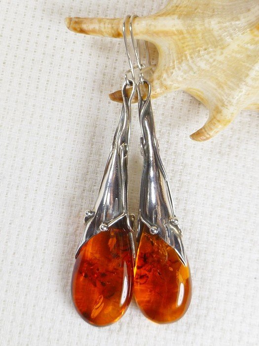 210-78 Kolczyki Srebro z Bursztynem -HAND MADE-