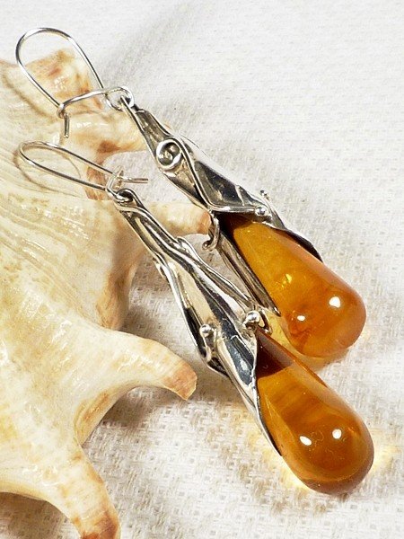207-19 Kolczyki Srebro z Bursztynem -HAND MADE-