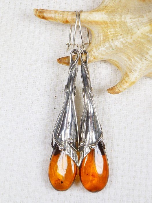 207-54 Kolczyki Srebro z Bursztynem -HAND MADE-