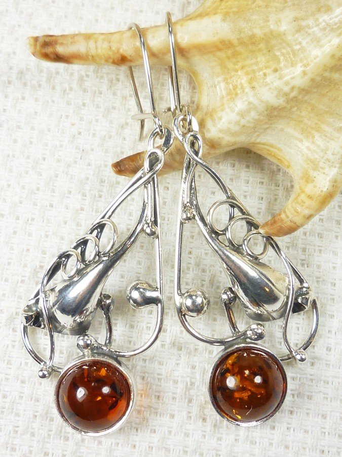 205-7 Kolczyki Srebro z Bursztynem -HAND MADE-