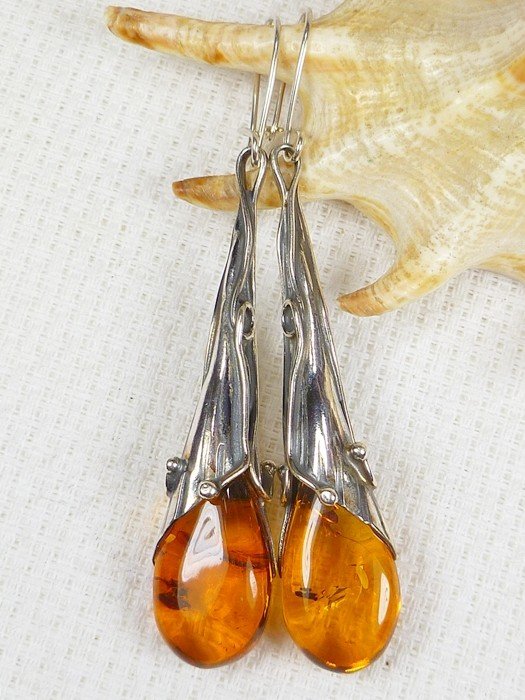 210-67 Kolczyki Srebro z Bursztynem -HAND MADE-