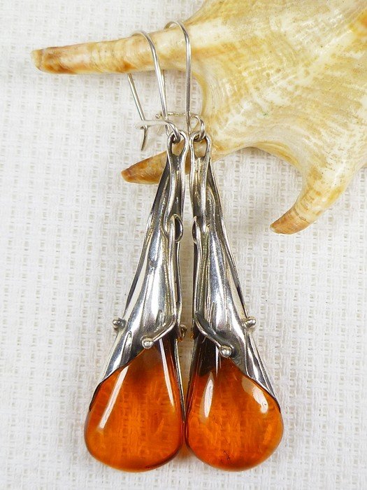 207-52 Kolczyki Srebro z Bursztynem -HAND MADE-