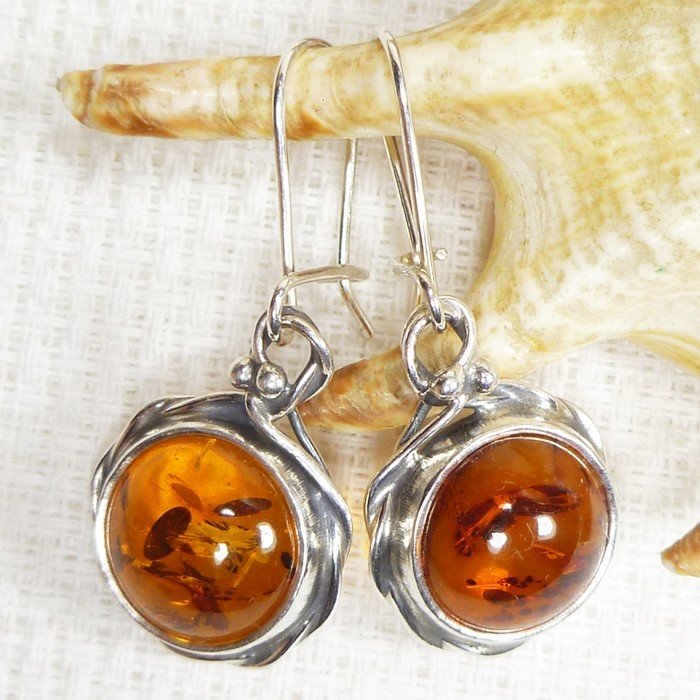 213-7 Kolczyki Srebro z Bursztynem -HAND MADE-