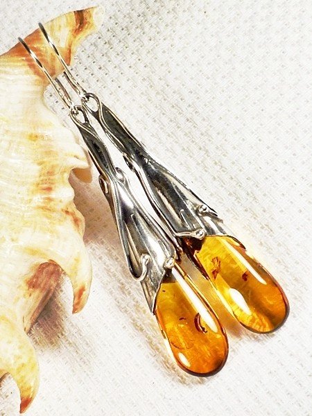 207-30 Kolczyki Srebro z Bursztynem -HAND MADE-