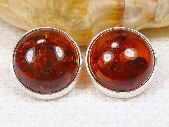 300-29 Klipsy Srebro z Bursztynem