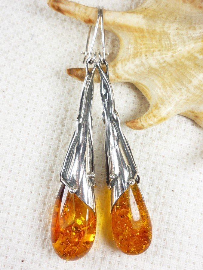 210-49 Kolczyki Srebro z Bursztynem -HAND MADE-