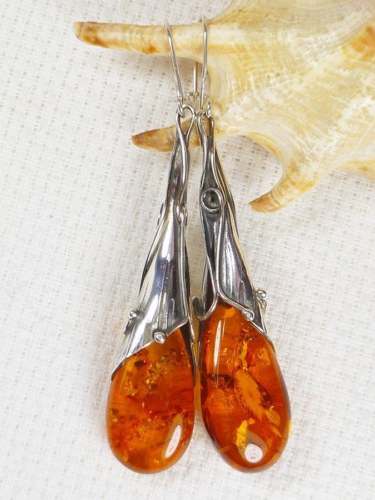 210-73 Kolczyki Srebro z Bursztynem -HAND MADE-