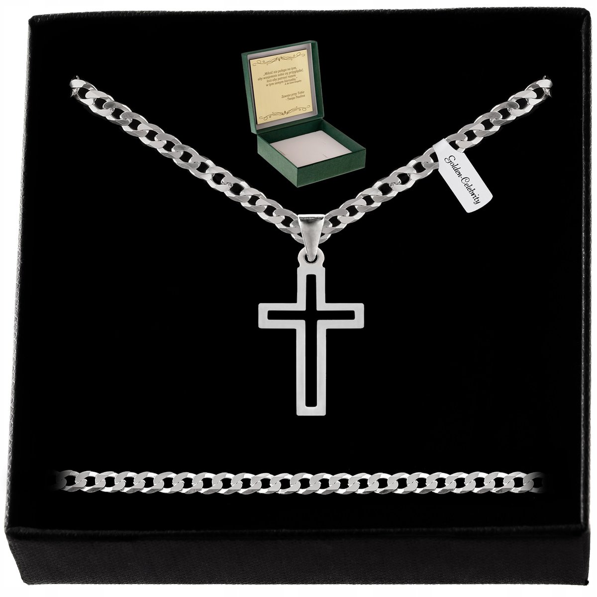 SREBRNY MĘSKI ŁAŃCUSZEK PANCERKA 925 Z KRZYŻYKIEM PREZENT DLA MĘŻA TATY