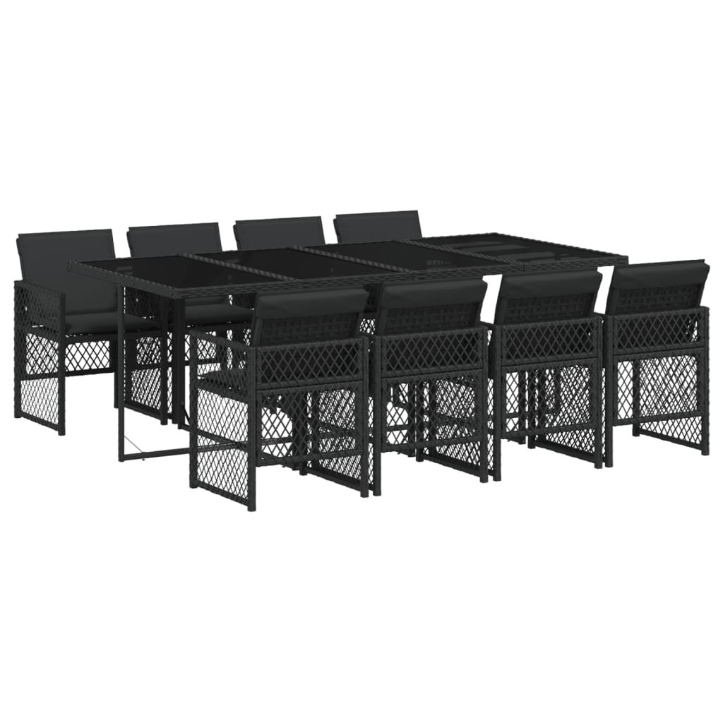 vidaXL 9-cz. zestaw mebli ogrodowych z poduszkami, czarny, rattan PE